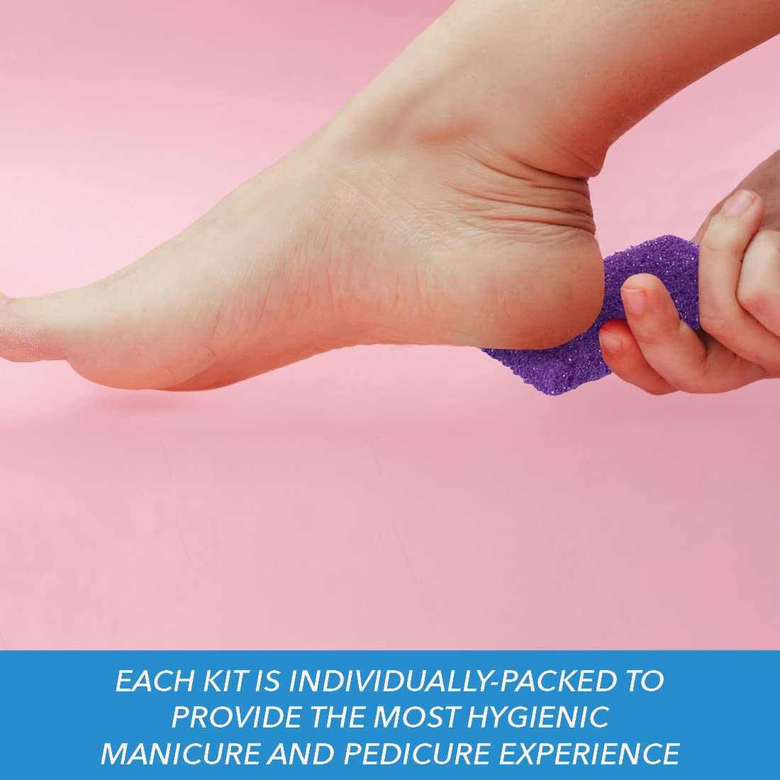 ForPro Basics 4-Piece Pedicure Kit, Purple Pumice Pad, White Wood Nail File 100/180 Grit, Orange Mini Buffer 100/180 Grit, Wood Stick, Individually-Packed, 200-Count