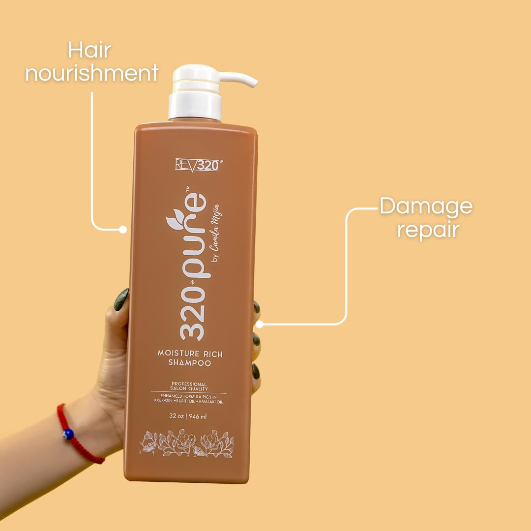 320Pure Moisture Rich Shampoo, Professional Salon, Nourishes and Repairs All types of Hair, Keratin-Omega, Argan Oil, (32oz)