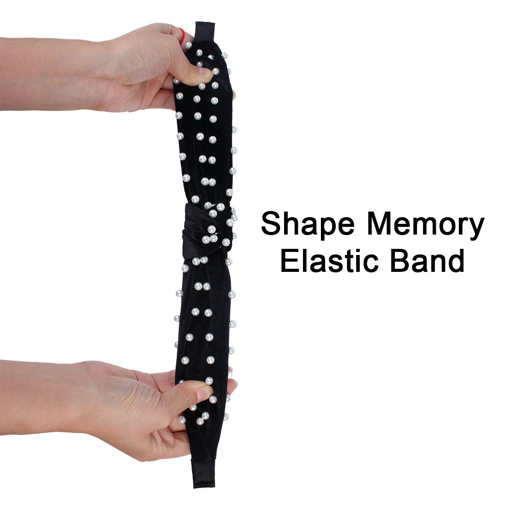 Headbands Women Hair Head Bands - 6 Pcs Pearl Knotted Head Bands Cute Velvet Top Knot Turban Hairbands Fashion Girls Vintage Boho Beauty Wide headbands For Wash Face Makeup Fashion Hair Accessories