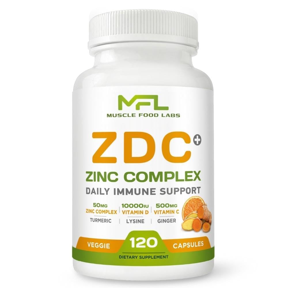 MUSCLE FOOD LABS | Z D C Plus | Vitamin C, 500mg | Vitamin D3, | Zinc, | Turmeric | Ginger | Lysine | Non-GMO & Gluten Free | Veggie Caps | 120 Servings