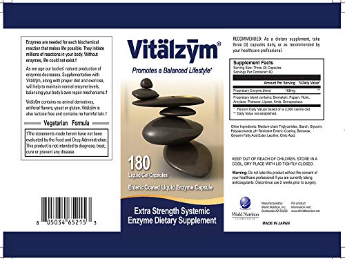VITÄLZYM Proteolytic Systemic Enzymes Liquid Gel Capsules with Serrapeptase, Immune and Joint Support, Natural Ache Relief Plus Fertility Supplement (180 Capsules)