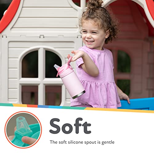 Nuby Thirsty Kids No Spill Flip-It Reflex Stainless Steel Travel Cup or Water Bottle - 10 Oz - Aqua Mint Thirsty Kids Reflex Flip-it 2 Pack Replacement Spout and Extension Straw Sets