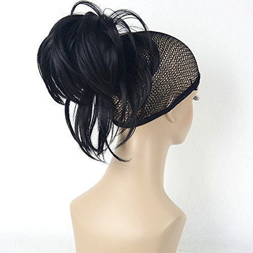 Lydell Adjustable Messy Style Ponytail Hair Extension Synthetic Hair-Piece with Jaw Claw Amzing Shape For You (1# Black)
