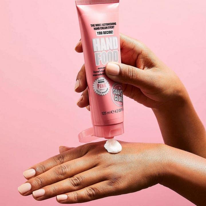 Soap & Glory Hand Food Hand Cream - Almond Oil + Shea Butter Hydrating Cuticle & Hand Moisturizer - Rose & Bergamot Scented Hand Cream for Dry Hands (125 ml)
