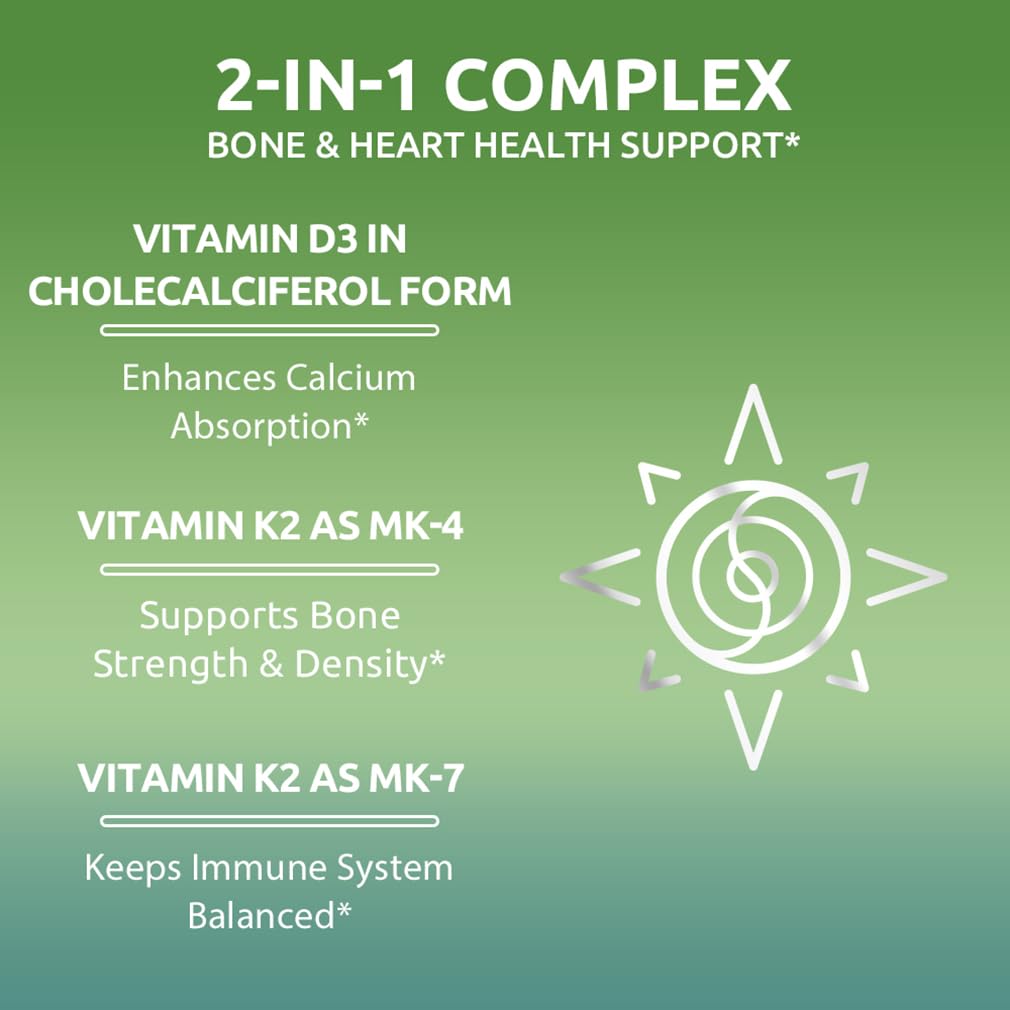 Zentastic Vitamin D3 K2, 5000IU & 200mcg, Vitamin D & Patented MK7 & MK4 for 3-in-1 Complex Support - Vegetarian, Non-GMO, 90 Caps