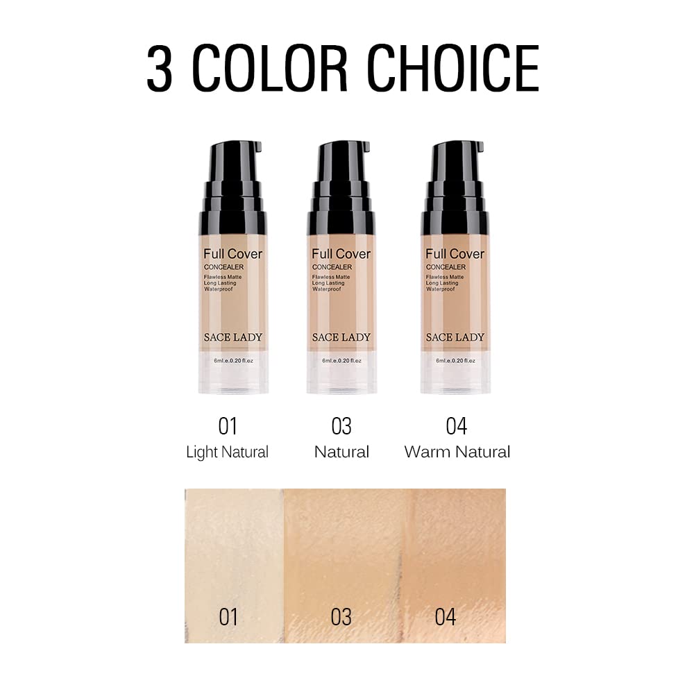 Pro Full Cover Liquid Concealer, Waterproof Smooth Matte Flawless Finish Creamy Concealer Foundation Corrector for Eye Dark Circles Spots Face Concealer Makeup Base, 6ml/0.20Fl Oz