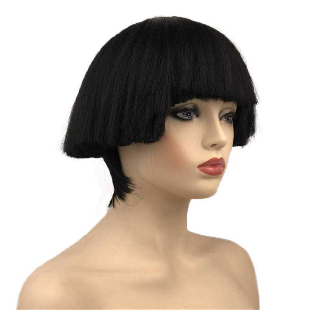 #1B Black: Aimole Short Yaki Straight Synthetic Wigs Black Mushroom Head Wig Bowl Haircut Wigs Bob