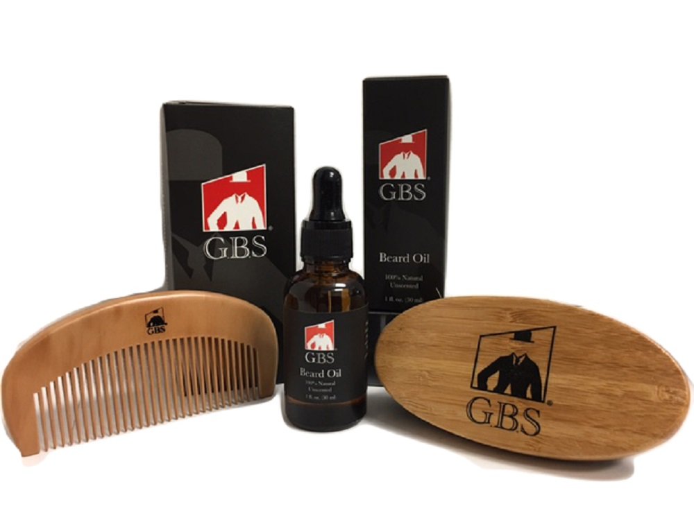 GBS Beard Oil with Premium Oval Wood Beard Brush with Boar Bristles, and Bamboo All Fine Beard Comb