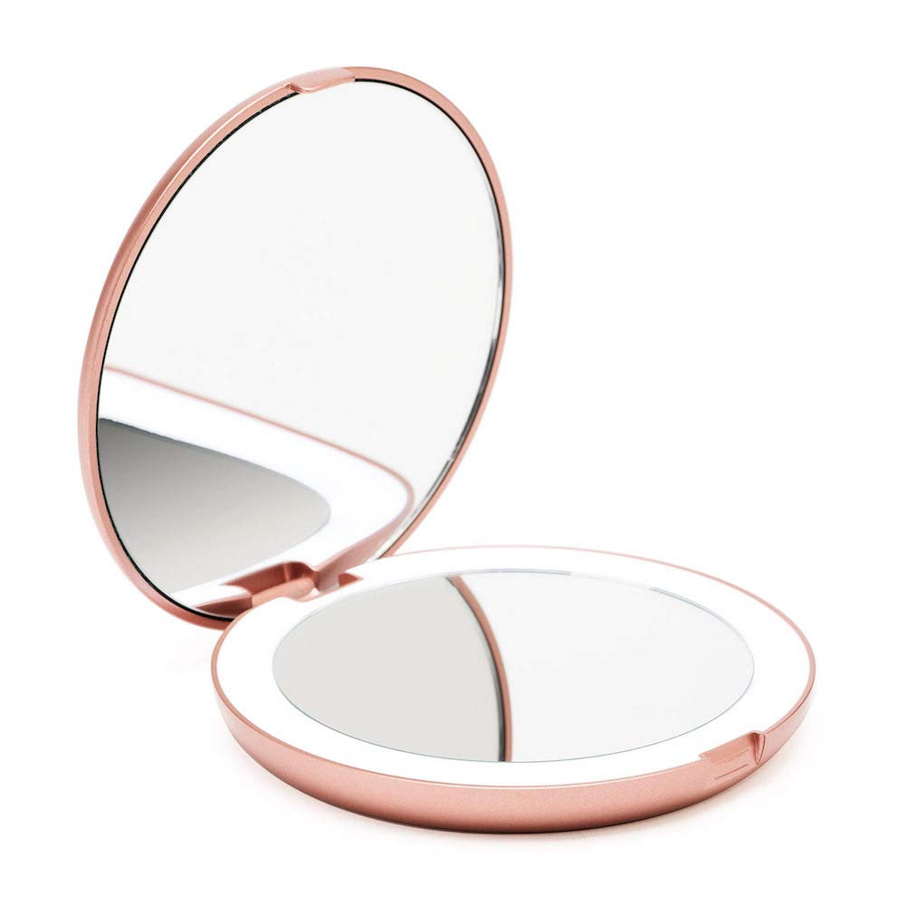 Fancii LED Lighted Travel Makeup Mirror, 1x/10x Magnification - Daylight LED, Compact, Portable, Large 5 Wide Illuminated Folding Mirror (Lumi) Rose Gold