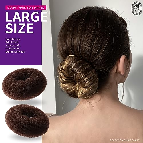 Teenitor Donut Hair Bun Maker Set - 7 Rings (1 Extra-Large, 2 Large, 2 Medium, 2 Small), 5 Elastic Bands, 20 Hair Pins, Dark Brown