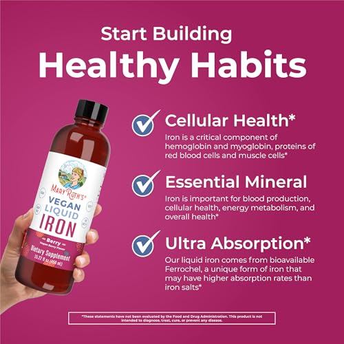 MaryRuth Organics Iron Supplement for Women Men & Kids, Liquid Iron Supplement for Women Men & Kids, Iron for Healthy Blood & Oxygen, Ages 4 & Up, Sugar Free, Vegan, Non-GMO, Gluten Free, 15.22 Fl Oz