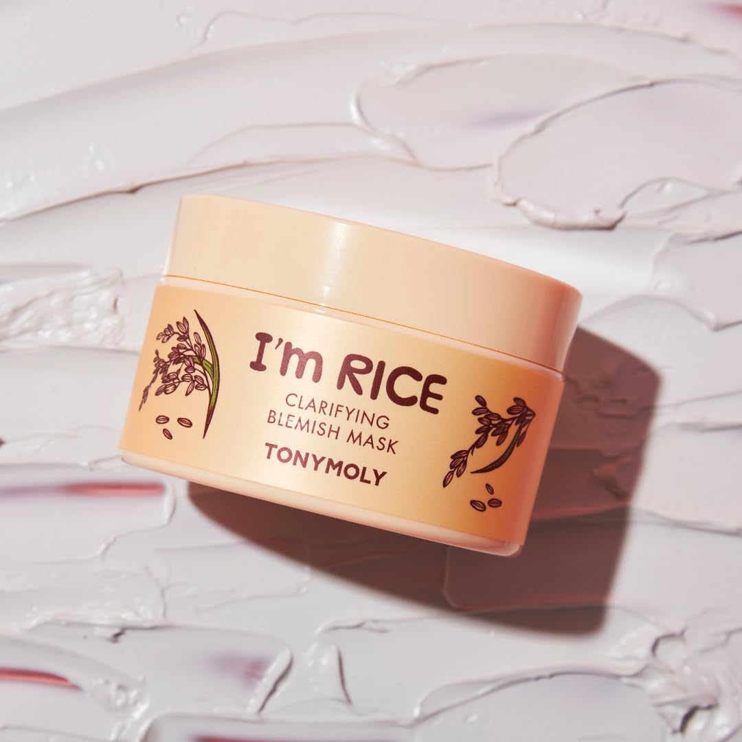TONYMOLY I'm Rice Clarifying Blemish Clay Mask, Korean Face Mask, Easter Basket Stuffer, Facial Mask Detoxifiies, Reduces Redness & Soothes Irritated Skin, Kaolin Clay & Fermented Rice, 100ml