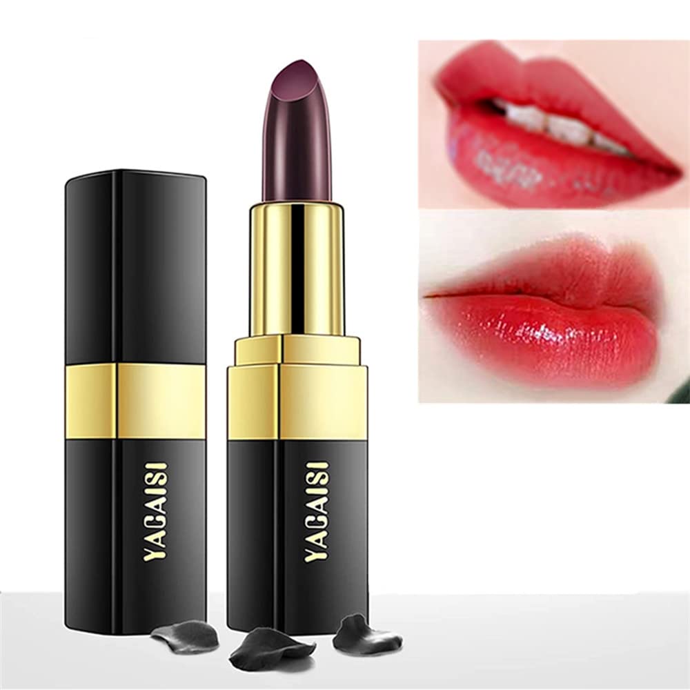 Go Ho Black Color Changing Magic Lipstick,Natural Lip Stain Gloss Moisturizing Long Lasting Lip Balm Labiales Magicos Nutritious Lipstick For Women(Black Rose Changing Red)