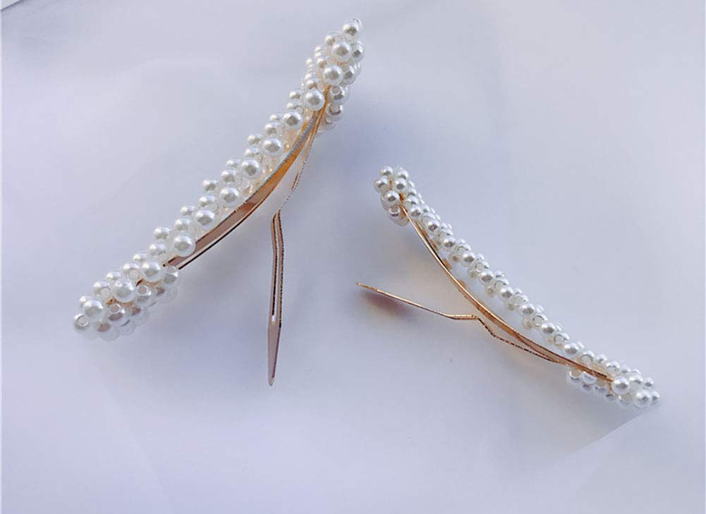 2PCS Women Fashion Sweet Imitation Pearl Hair Clip Hairpin Hair Accessories Simple Alloy BB Hairgrip (A# - Gold)