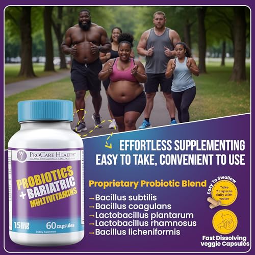 ProCare Health Probiotic Bariatric Multivitamin with Iron 45mg (60 Count) - 15 Billion CFU Bariatric Probiotic Fast Dissolving Veggie Capsules to Support Gut and Immune Health in Bariatric Patients
