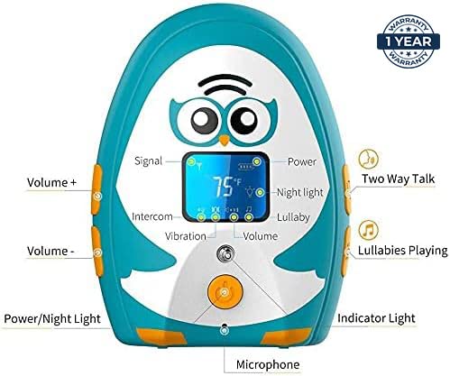 TimeFlys Audio Baby Monitor OL Portable, Two-Way Talk, Long Range up to 1000 ft, Temperature Monitoring and Warning, Lullabies, Vibration, LCD Display, 2 Cables 2 Sets of Rechargeable Battery