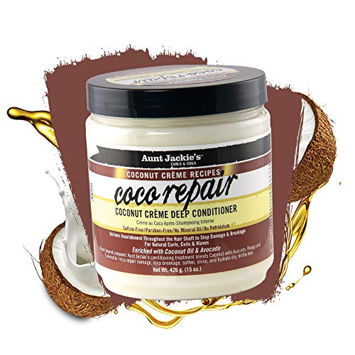 Aunt Jackie's Coconut Crème Recipes Coco Repair Deep Hair Conditioner, Delivers Nourishment, Stops Damage, Breakage for Natural Curls, 15 oz
