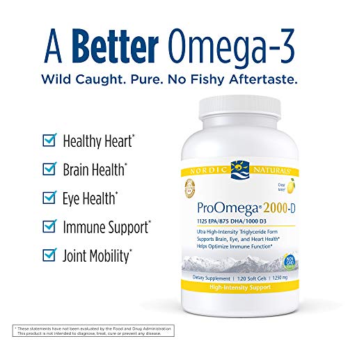 Nordic Naturals ProOmega 2000-D, Lemon Flavor - 2150 mg Omega-3 + 1000 IU D3-120 Soft Gels - Ultra High-Potency Fish Oil - EPA & DHA - Brain, Heart, Joint, & Immune Health - Non-GMO - 60 Servings