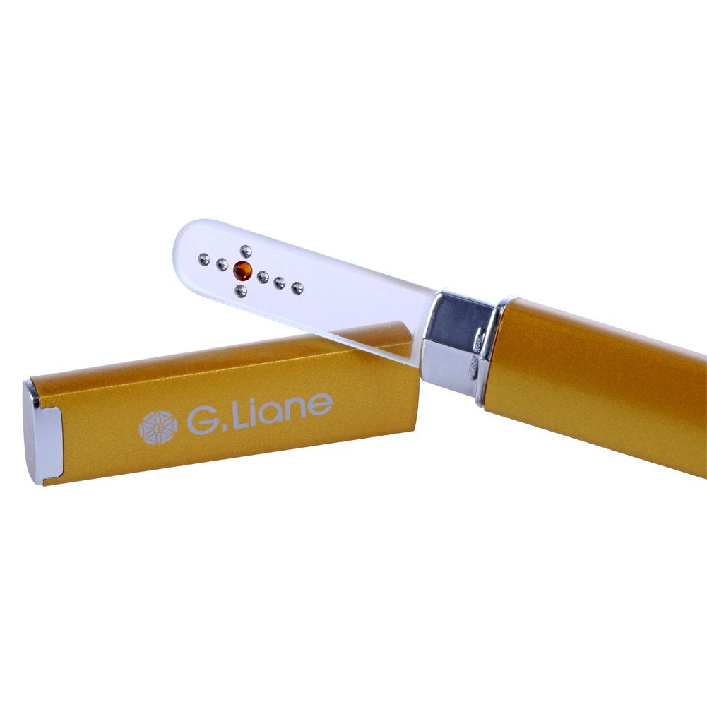 G.Liane Gold Cross: Glass Manicure File with Swarovski Crystals â€“ G. Liane Shape and Smooth Nail File Tool with Case Best for Gentle & Safe Nail Care Kit for Beautiful Fingernails (Gold Cr
