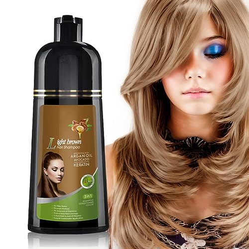 Joyful Young Natural Hair Dye 3 IN 1, Gray Hair Coverage, Color Shampoo for Women & Men, Vegan Ammonia Free (Light Brown)