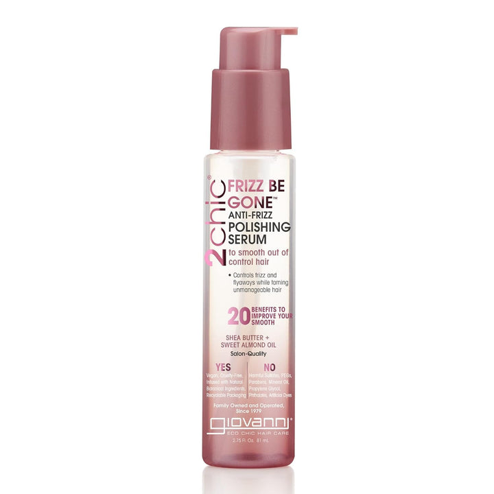 GIOVANNI 2chic Frizz Be Gone Polishing Serum - Anti-Frizz Natural Hair Smoothing Formula with Shea Butter & Sweet Almond Oil, No Parabens, Color-Safe - 2.75 oz
