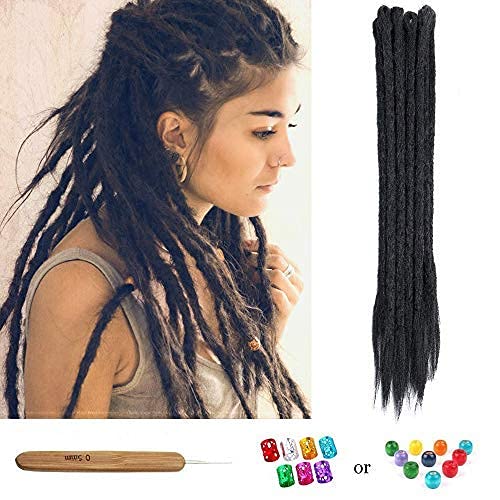 Dsoar Dreadlock Extensions For Women/Men 20 Inch Synthetic Dreads 12 Strands Handmade Fashion Reggae Locs Hip-Hop Crochet Dreadlocks(1#,Black Color)