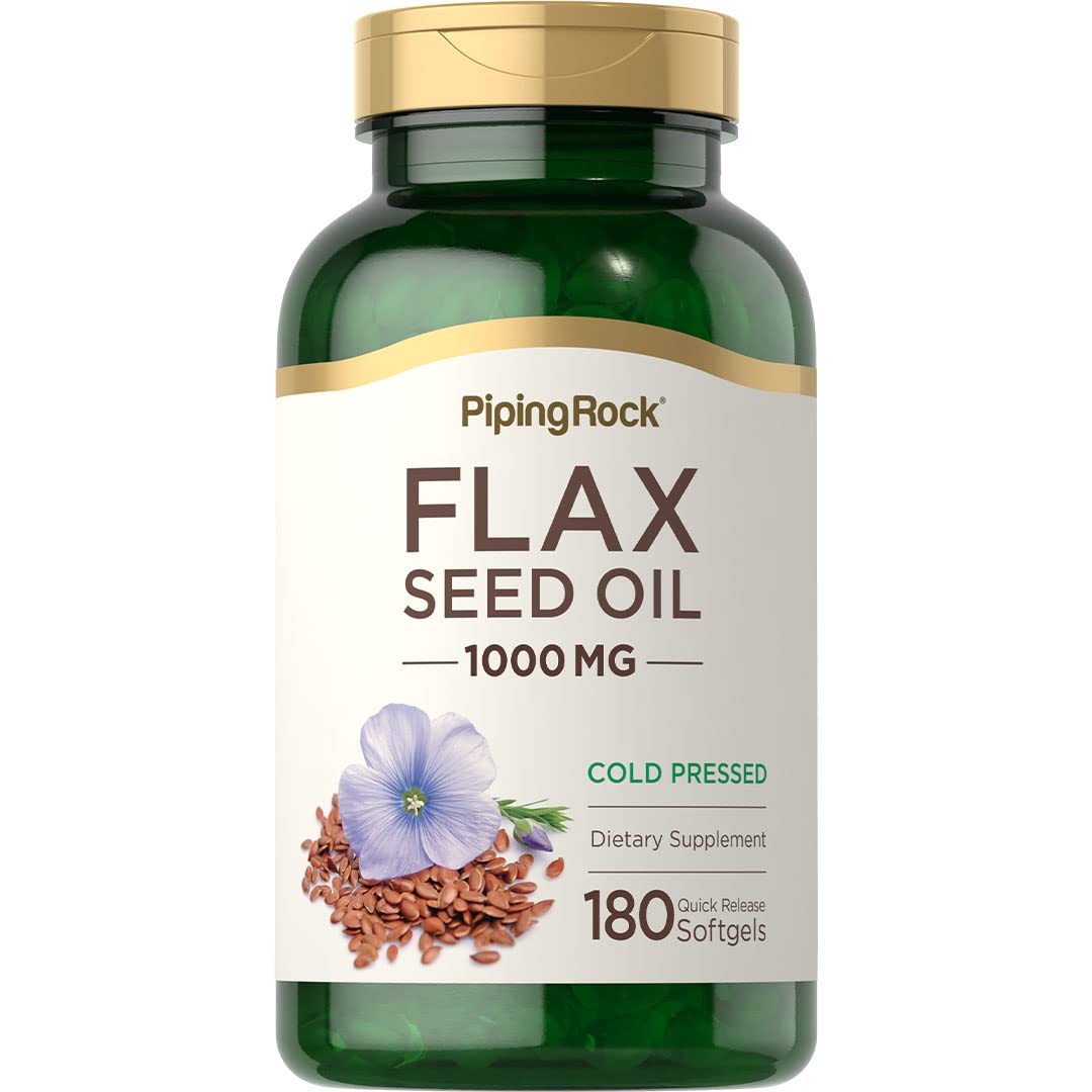 Piping Rock Flaxseed Oil 1000mg Softgel Capsules | 180 Count | Cold Pressed Supplement | Non-GMO, Gluten Free