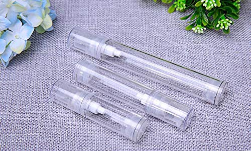 12Pcs Clear Plastic Airless Vacuum Pump Bottle Empty Refillable Cosmetic Makeup Sample Packing Cream Lotion Toiletries Liquid Storage Containers Vial Pots Perfect For Travel(10ml/0.34oz)