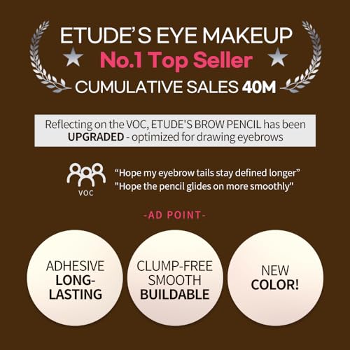 ETUDE Drawing Eye Brow, Eyebrow Pencil, Microblading, Long Lasting, Soft Textured Natural Daily Look, Korean Makeup, Beauty, Gray Brown (0.008 Ounce)