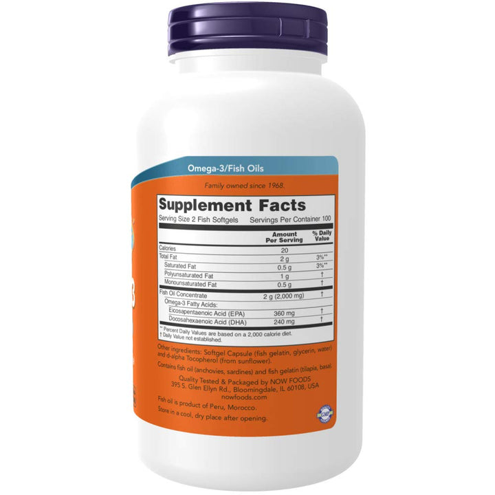 NOW Foods Supplements, Omega-3 180 EPA / 120 DHA, Molecularly Distilled, Cardiovascular Support*, 200-Fish Gelatin Softgels,Packaging may vary