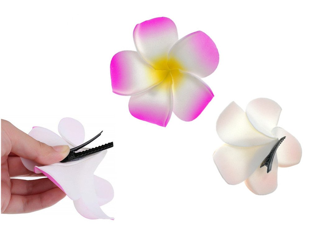 Hawaiian Plumeria Rubra Hair Clip,Foam Artificial Tropical Flower Hairpin Barrette Hair Accessories for Luau Beach Party(12pcs with 6 Colors)