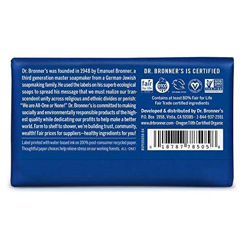 Dr. Bronner's - Pure-Castile Bar Soap (Peppermint, 5 ounce) - Made with Organic Oils, For Face, Body and Hair, Gentle and Moisturizing, Biodegradable, Vegan, Cruelty-free, Non-GMO