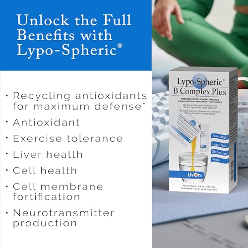 LivOn Laboratories Lypo–Spheric B Complex Plus – 30 Packets – 195 mg B Vitamins, Minerals & Cinnamon Per Packet – Liposome Encapsulated for Improved Absorption – 100% Non–GMO