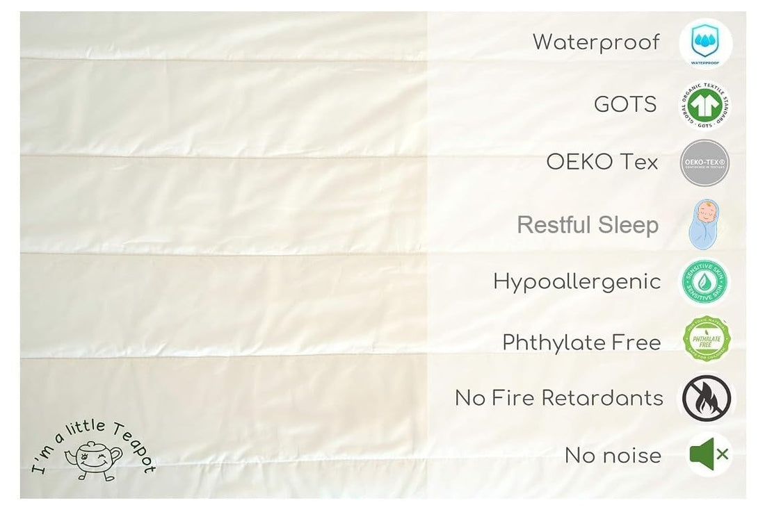 I'm A Little Teapot Organic Cotton Crib Mattress Pad - Standard Size Organic Mattress Protector - Waterproof Baby Mattress Cover - Soft, Durable and Hypoallergenic - Fits 28 x 52 x 9 inches