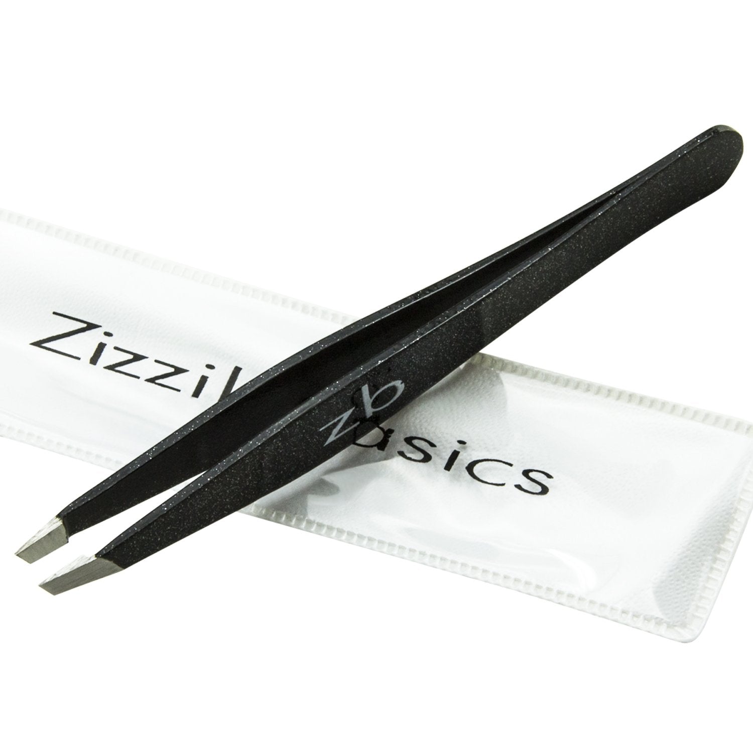 Tweezers - Surgical Grade Stainless Steel - Slant Tip for Expert Eyebrow Shaping and Facial Hair Removal - with Bonus Protective Pouch - Best Tool for Men and Women (Black)