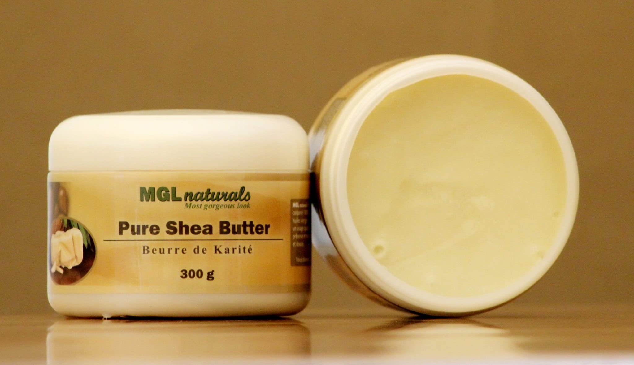 MGL Naturals Unrefined African Shea Butter Ivory whipped, 100% Raw, Organic | Apple and honeysuckle scented. Moisturizing body and hair butter from Ghana. 11 oz / 300g