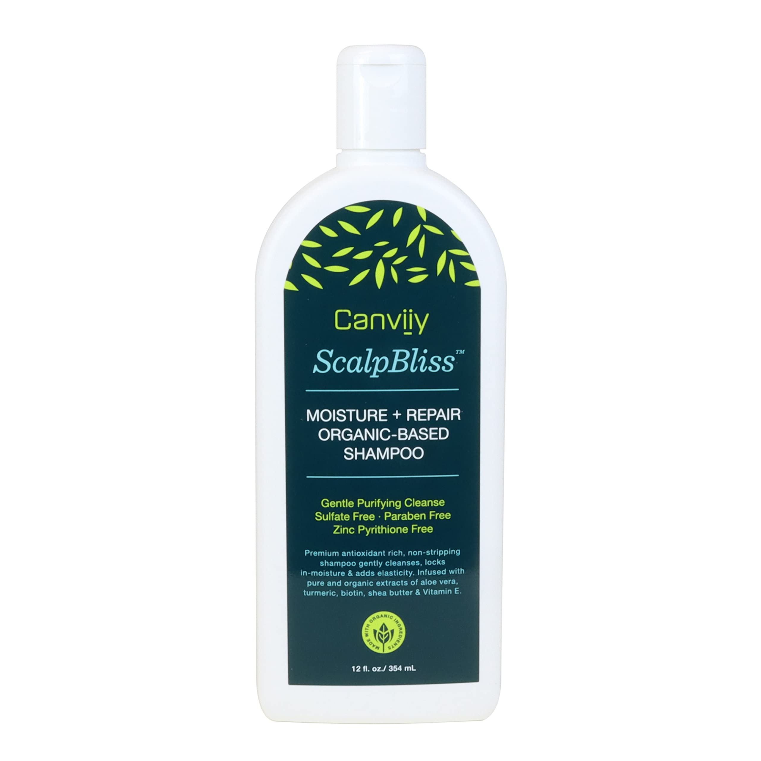 Canviiy ScalpBliss Moisture + Repair Organic-Based Shampoo, Moisturizing Gentle Deep-Clean Powered by Natural Antioxidants and Minerals to Clarify Impurities, 12 Fl Oz (Pack of 1)