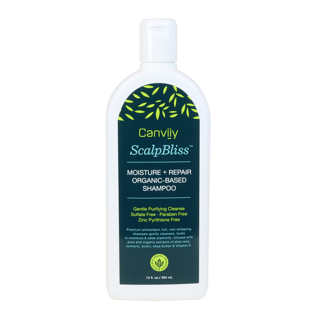 Canviiy ScalpBliss Moisture + Repair Organic-Based Shampoo, Moisturizing Gentle Deep-Clean Powered by Natural Antioxidants and Minerals to Clarify Impurities, 12 Fl Oz (Pack of 1)