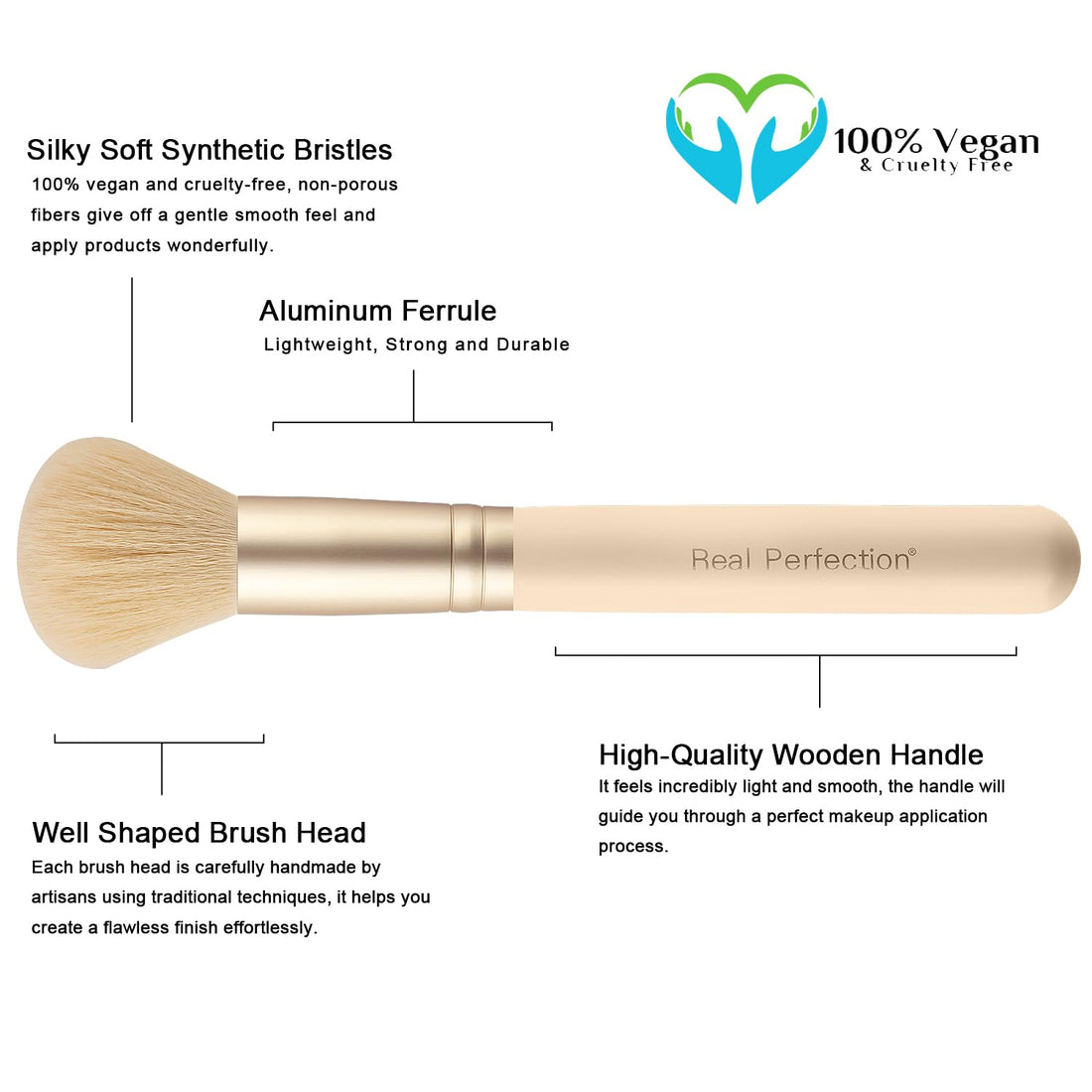 Real Perfection Makeup Brush Set 16 Pcs with 1 Eyebrow Razor Premium Synthetic Foundation Powder Concealers Eyeshadow Blush Makeup Brushes Make up Brushes Kit (Beige)