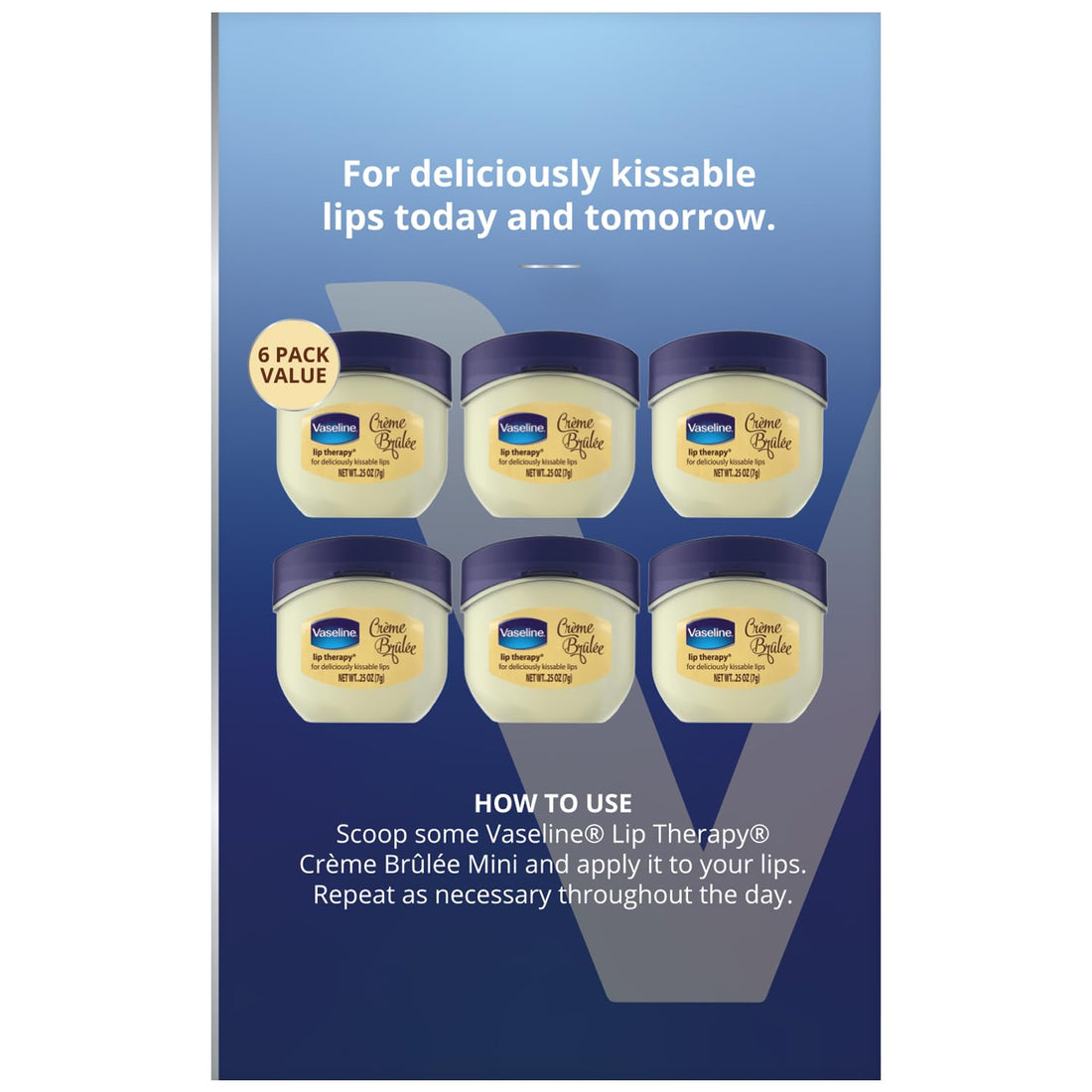 Vaseline Lip Therapy Crème Brûlée 6-Pack – Mini Lip Balms for Soft, Deliciously Kissable Lips, 0.25 Oz Ea
