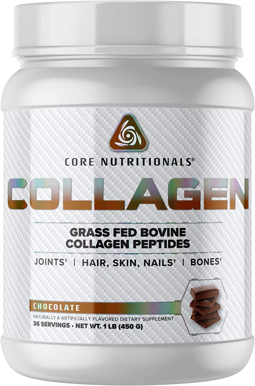 Core Nutritionals Collagen, Grass Fed Bovine Collagen Peptides, Supports Joints, Hair, Skin and Nails, 35 Servings (Chocolate, 1 lb)