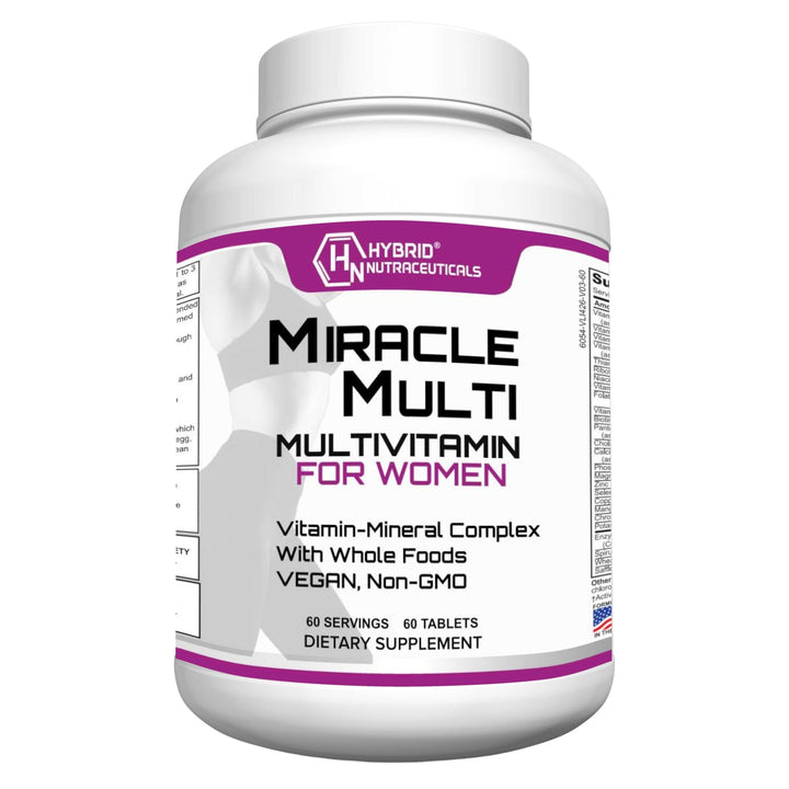 Hybrid Nutraceuticals MiracleMulti Women Multivitamin with Probiotics, Biotin, Folic Acid, Enzymes + Fruit & Vegetable Blend - Immune Support, Heart Health, Energy: 60 Servings (Non-GMO)