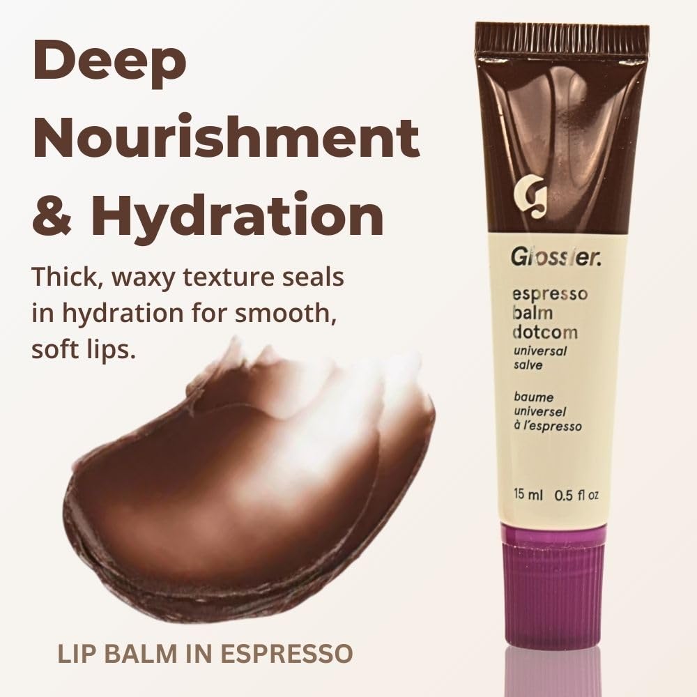 Glossier Limited Edition Balm Dotcom Duo - Holiday Lip Balm Set with Biscotti & Espresso Flavors, Moisturizing, Nourishing, Sheer Tints, 15mL Each.
