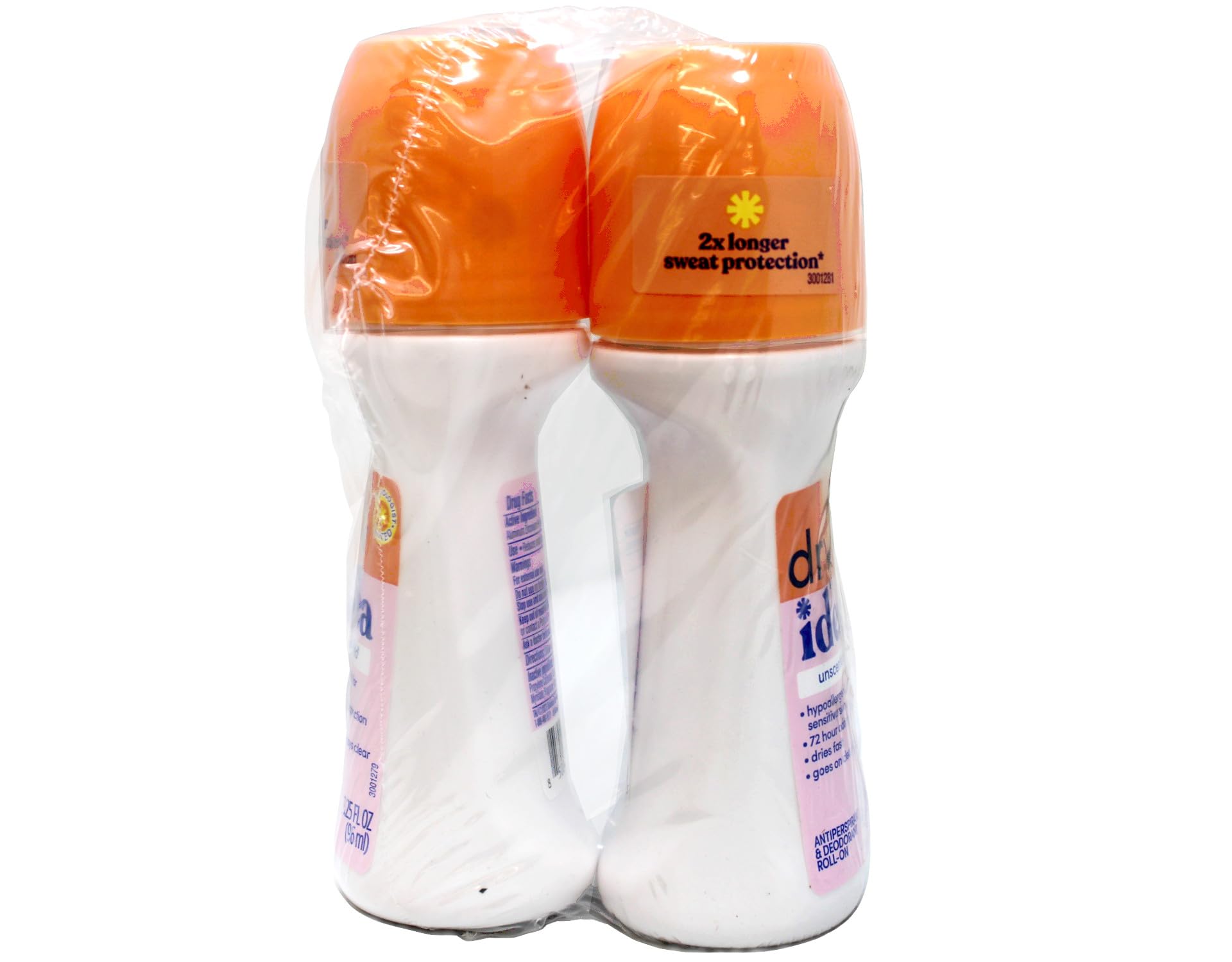 Dry Idea Advanced Roll on Antiperspirant and Deodorant, Unscented, Twin Pack - 3.25 Oz Ea, Unisex