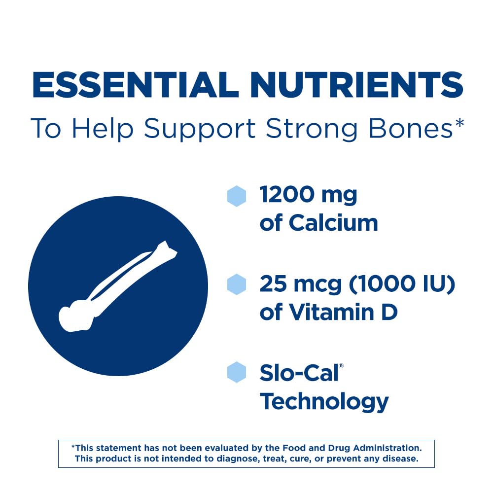 Citracal Slow Release 1200, 1200 mg Calcium Citrate and Calcium Carbonate with 25 mcg (1000 IU) Vitamin D3, Bone Health Support, Calcium Supplement for Ages 12+, Take Once Daily Caplet, 185 Count