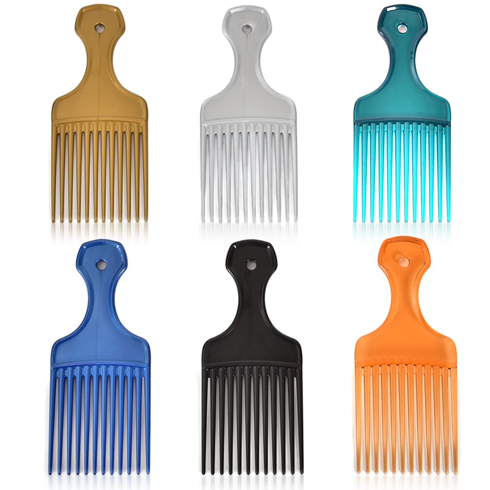 6 Pack Hair Picks for Curly Hair, 6.3 Inch Plastic Afro Pick for Women Men Hair Styling, Wide Tooth Afro Comb for Hairdressing (6 Colors)