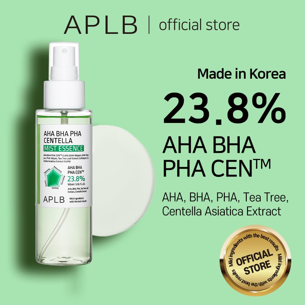 APLB AHA BHA PHA Centella Mist Essence | AHA BHA PHA CEN™ 23.8% 3.55 FL.OZ/Korean Skincare, Exfoliant, Replenishing Moisture, Revitalize for Gentle and Improve Skin Texture