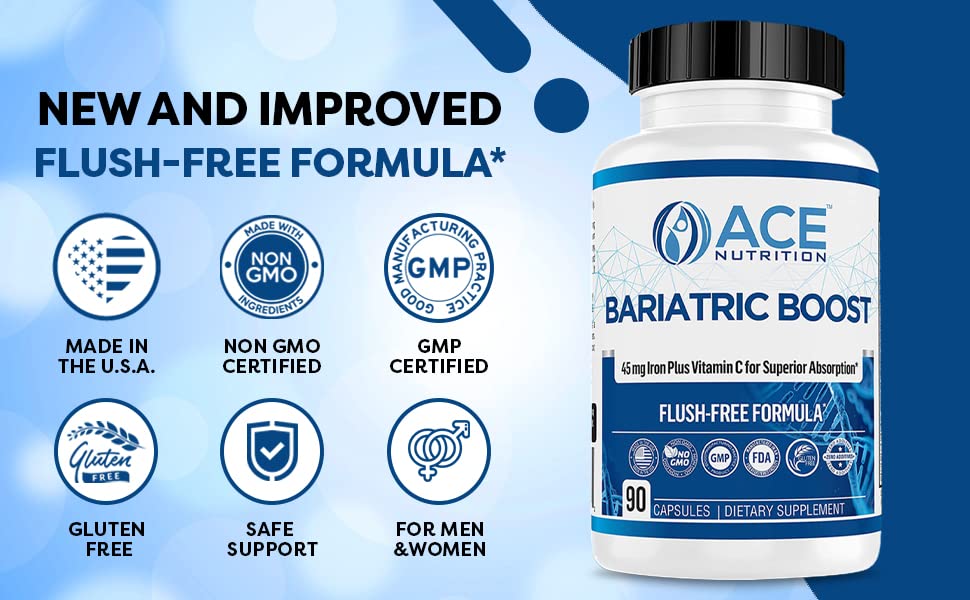 Bariatric Boost One-A-Day Multivitamin 90 Day Supply with 45mg Iron Post Gastric Bypass Sleeve Surgery | Non-GMO, Gluten Free, Bariatric Multivitamin Made in USA |