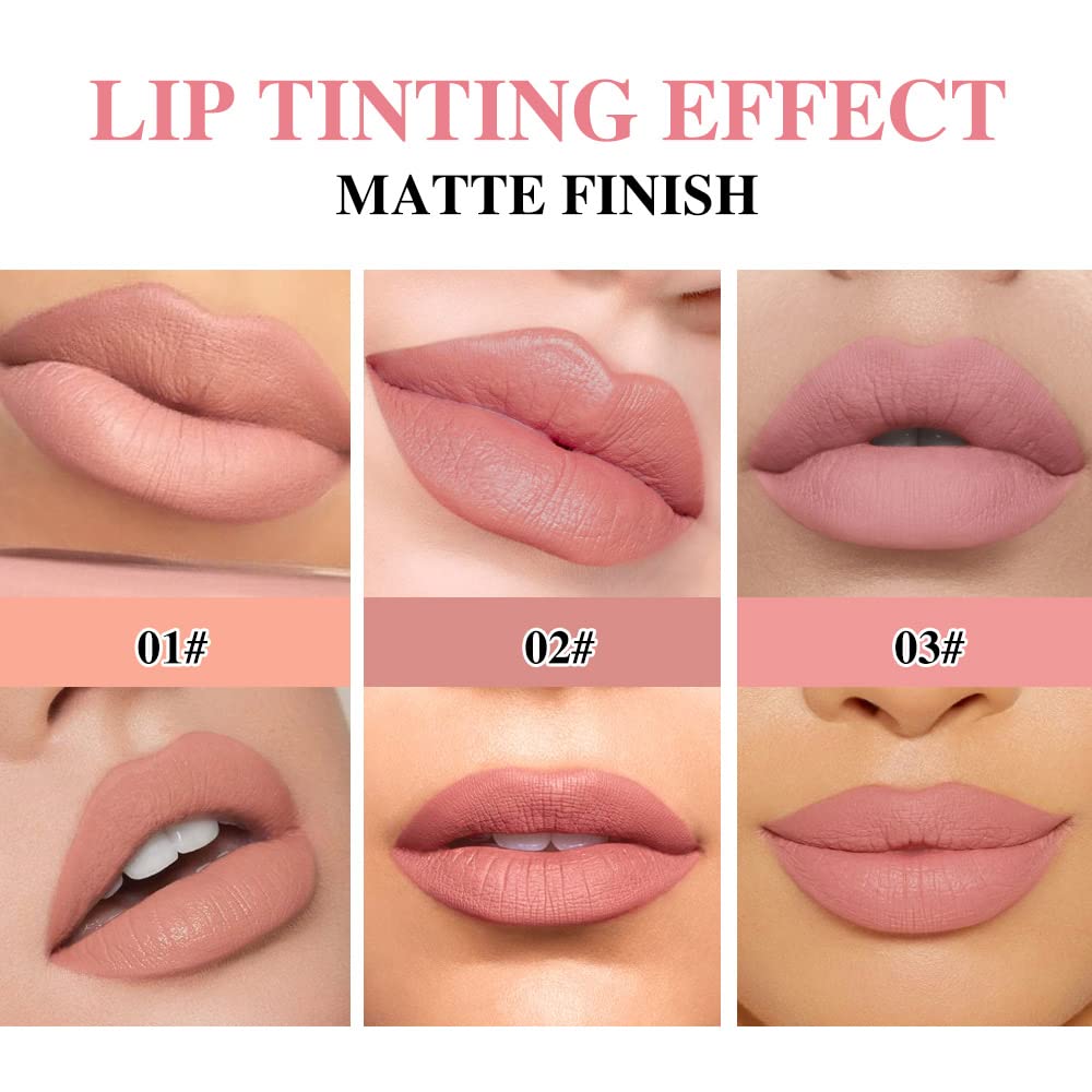 SUAKE Matt Nude Lipstick Lipliner Pack Set, 3 Colors Waterproof Crayon, Longwear Moisture Smooth Matte Lipstick Pencils with Built-in Sharpener, Lip Makeup