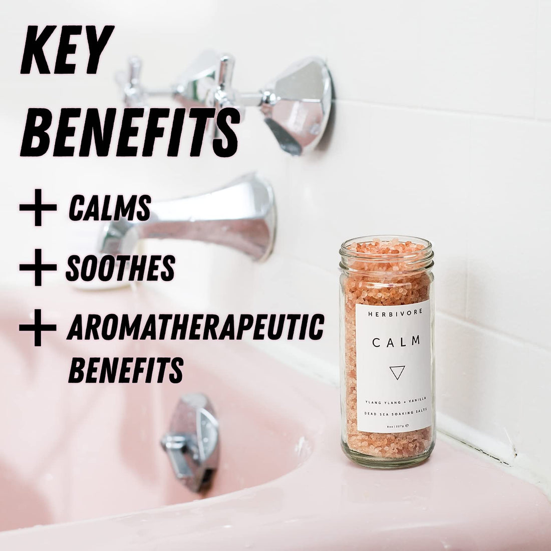 HERBIVORE Calm Soaking Bath Salts – Natural Himalayan Pink Salt, Moisturizing + Relaxing, Ylang Ylang & Vanilla, Plant-Based, Vegan, Cruelty-Free, 8 oz